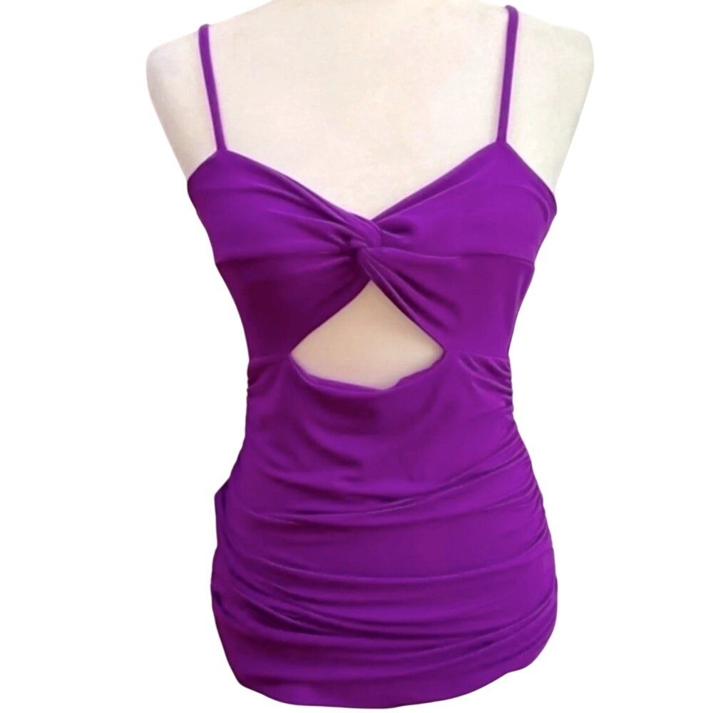 Susana Monaco Cutout Ruched Sleeveless Top Small Purple Bodycon Stretchy NWT